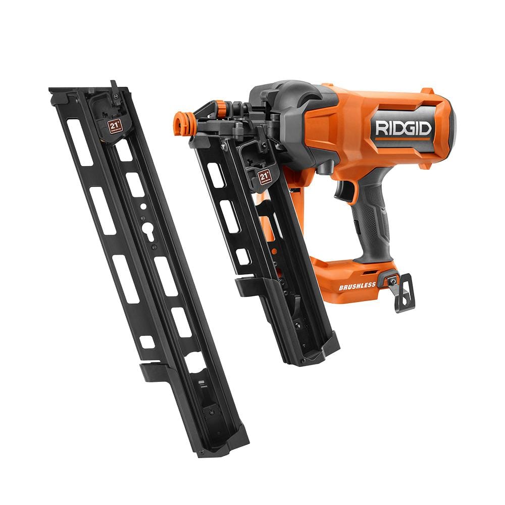 RIDGID 18V Brushless Cordless 21° 3-1/2 in. Framing Nailer (Tool Only) with  21˚ Extended Capacity Magazine R09894B-AC102EM21N - The Home Depot