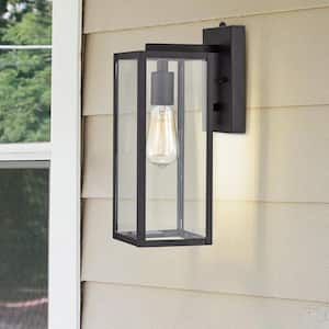1-Light Matte Black Outdoor Wall Lantern Sconce with Dusk to Dawn Sensor