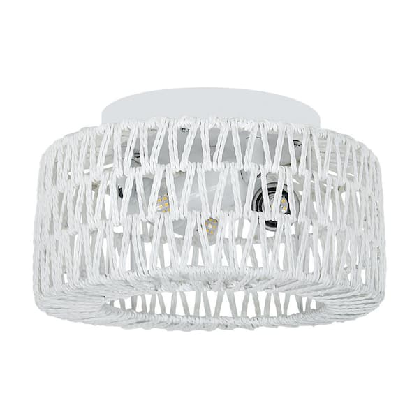 Rviezza 12.6in 3-Lights white Rattan Flush Mount Ceiling Light, Boho Light Fixture for Hallway