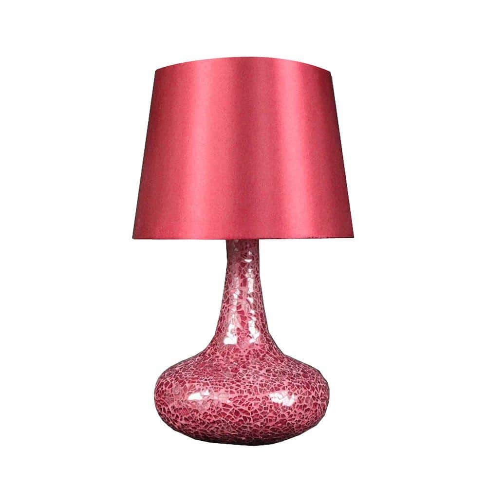 Red Mosaic Tiled Glass Genie Nightstand Lamp with Fabric Shade
