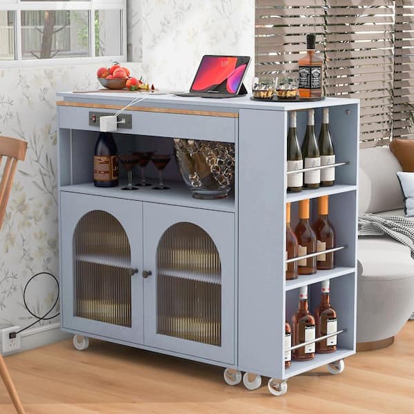 Runesay Blue Mdf Base with Mdf Wood Top Rolling Kitchen Island (16.92-in x 41.11-in x 38.22-in)