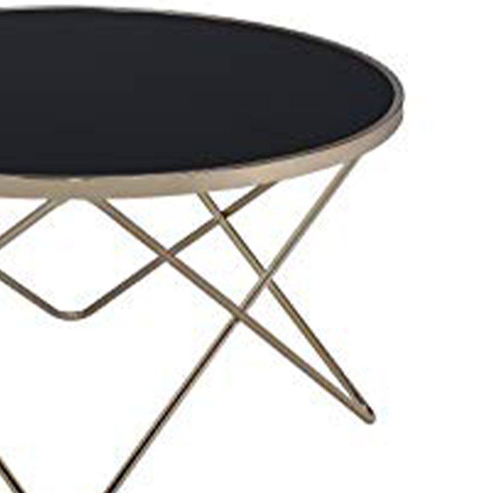 34" Black Glass and Gold Iron Round Coffee Table