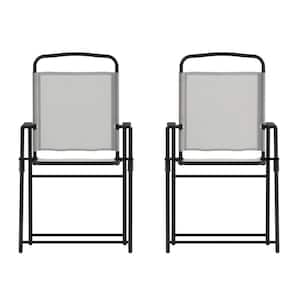 Black Steel Outdoor Lounge Chair in Gray (Set of 2)