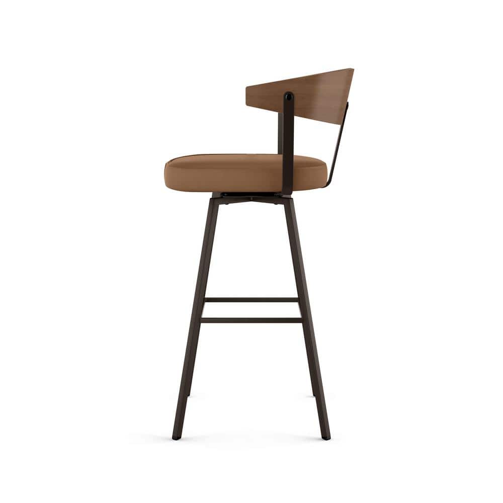 Tan Faux Leather and Dark Brown Wood Swivel Counter Stool