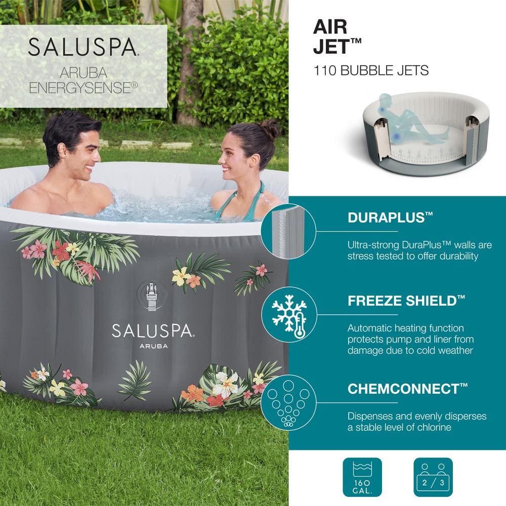 Bestway SaluSpa Aruba 3-Person Gray Inflatable Hot Tub with AirJets