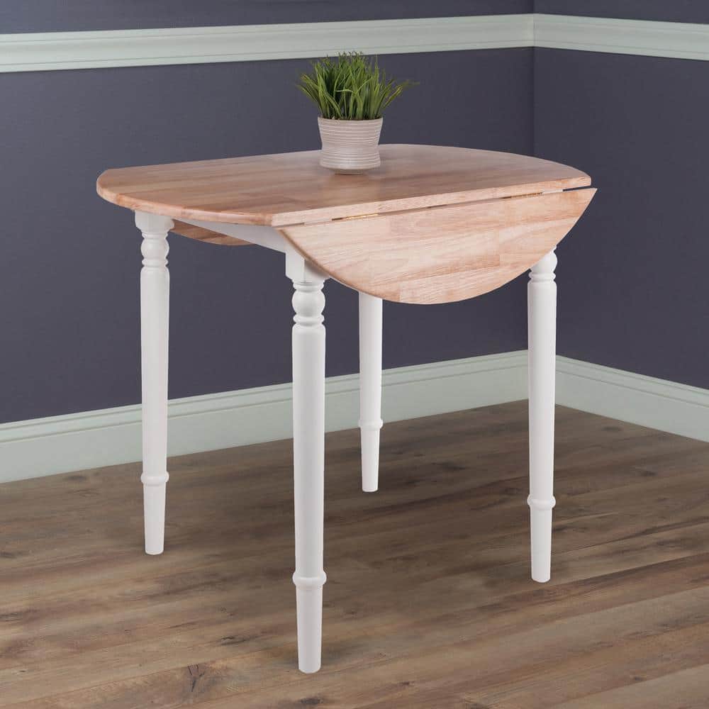 Sorella Transitional Round Drop-Leaf Dining Table in Natural & White
