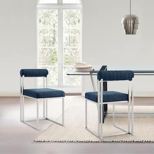 Anastasia Blue Fabric Armless Dining Chair Set of 2