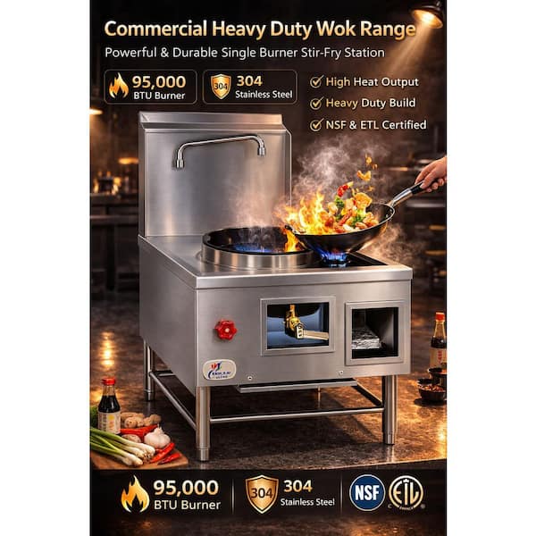 24 in. W 1-Burner 13 in. Hole Commercial Microwaveable Cookware Gas Chinese Wok Accessory Range in Stainless