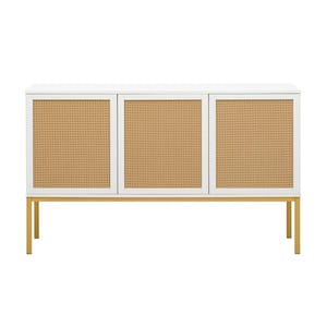 White MDF 54 in. Large Storage Space Sideboard with Artificial Rattan Door and Rebound Device