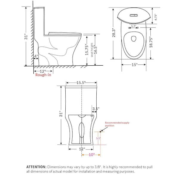 Yingze Standard Height One-Piece 1.1/1.6 GPF Dual Flush Elongated
