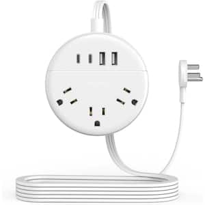 3-Outlet Ultra Thin Flat Plug Power Strip Surge Protector with 4 USB Ports and 10 ft. Long Extenstion Cord in White