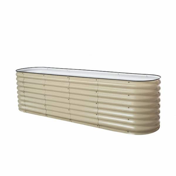 Pearl White Metal Oval Modular 9-in-1 Raised Planter Garden Bed Kits (96 in. L x 24 in. W x 26 in. H)