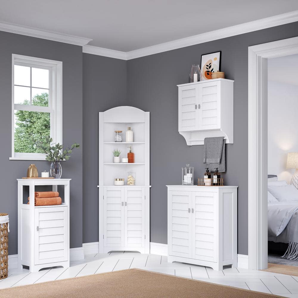 White Shutter Door Cabinet with Adjustable Shelves