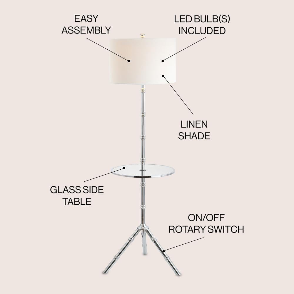 Chrome Tripod Floor Lamp with Drum Shade and Table