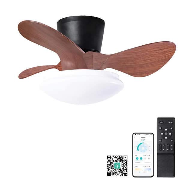 PUDO 24 in. Integrated LED Brown Indoor Ceiling Fan Lighting with APP Control and Acrylic Lampshade