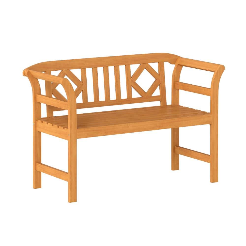 47 in. Acacia Wood 2-Person Patio Loveseat Bench with Geometric Backrest, Natural price history on PriceWatchPro