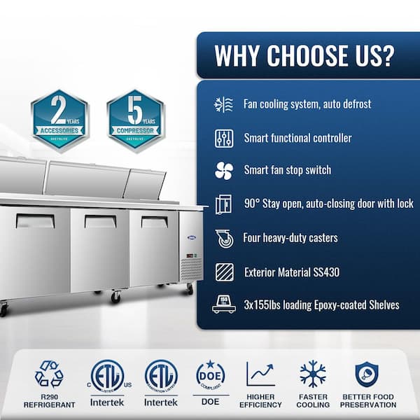 93 in. 30.8 cu. ft. Commercial Pizza Prep Table Refrigerator in Stainless with Butcher Cutting Board and Protection Lid