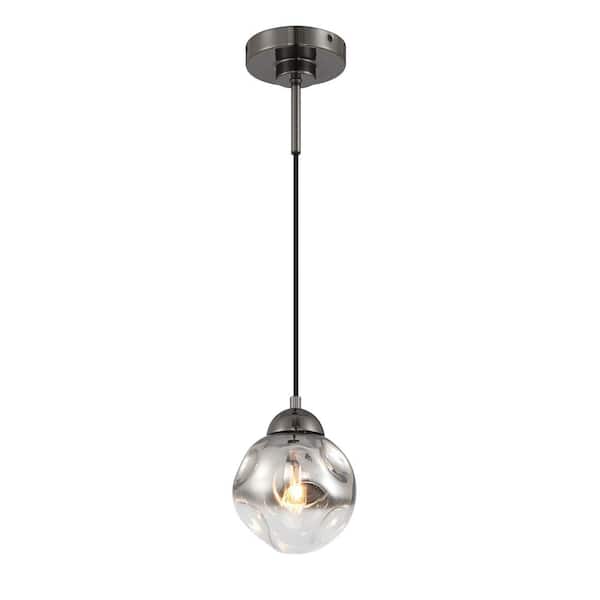 Metropolitan Neveh 60-Watt 1-Light Gun Metal Globe Mini-Pendant Light to Wall Sconce with Smoked Grey Glass Shade, No Bulb Included