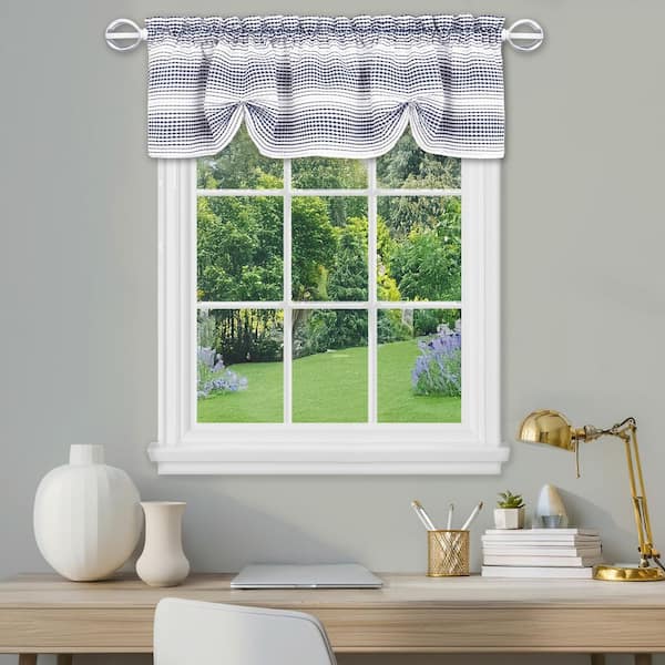 Gramercy 58 in. W x 14 in. L Navy Gradient Stripe Polyester Light Filtering Window Curtain Valance