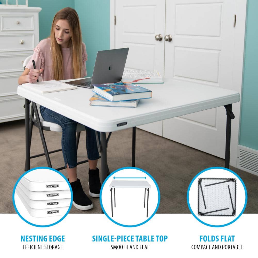 White Granite 37'' Square Folding Table with Powder Coated Legs
