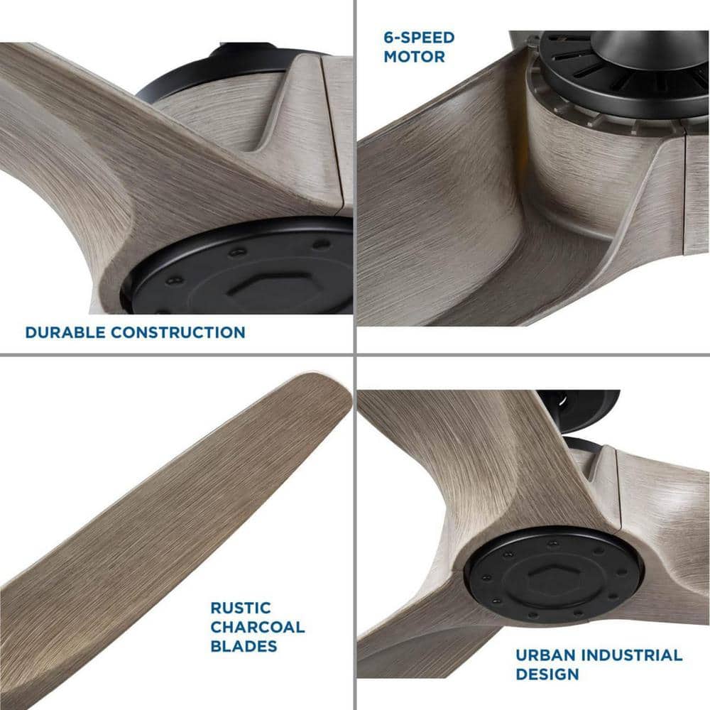 Manvel 60" Matte Black and Grey Weathered Wood Ceiling Fan with Remote