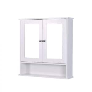 22.05 in. W x 5.12 in. D x 22.8 in. H 2-Mirror Door White Wooden Bathroom Storage Wall Cabinet with Adjustable Shelf