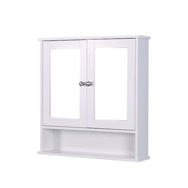 Tileon 22.05 in. W x 5.12 in. D x 22.8 in. H 2-Mirror Door White Wooden Bathroom Storage Wall Cabinet with Adjustable Shelf