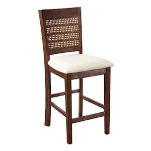 Walden 24 in. Cane Back Counter Stool 2-Pack with Burnt Brown Base and Linen Fabric Seat