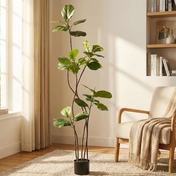 Faux 5.9 ft. Artificial Fiddle Leaf Fig Tree in Pot for Indoor/Outdoor Decor