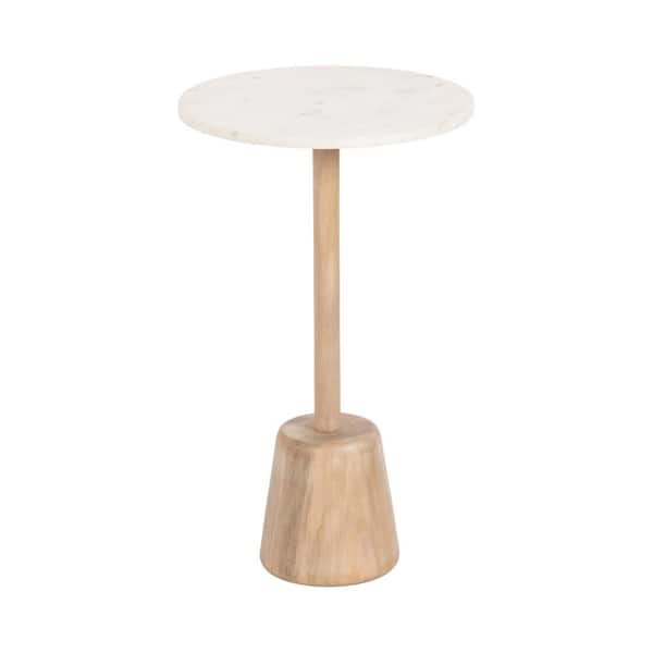 Kate and Laurel Tira 14 in. White/Natural Round Marble End Table