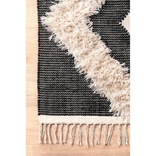 6' x 9' Black nuLOOM Margie Tribal Fringe Wool Area Rug 