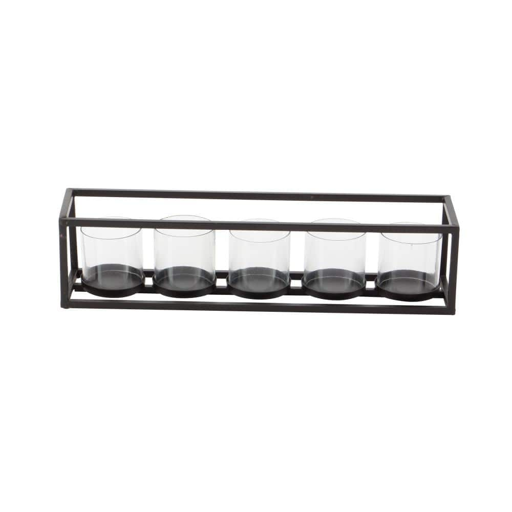 Litton Lane 5 in. Black Metal 5 Glass Sleeve Candelabra with 5 Candle Capacity