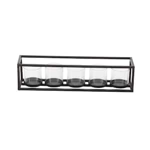 5 in. Black Metal 5 Glass Sleeve Candelabra with 5 Candle Capacity