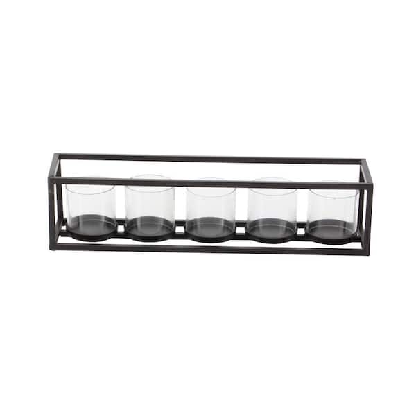Litton Lane 5 in. Black Metal 5 Glass Sleeve Candelabra with 5 Candle Capacity