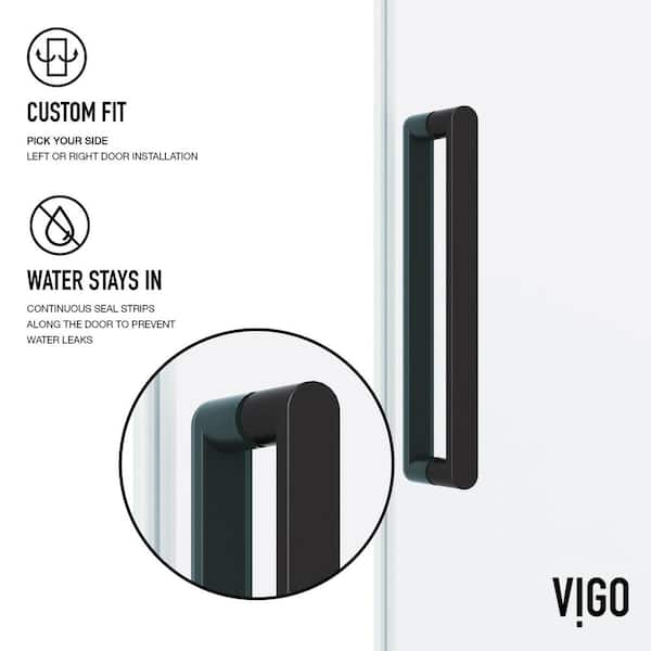 Elan 56 to 60 in. W x 76 in. H Frameless Sliding Shower Door VMotion in Matte Black Clear Glass