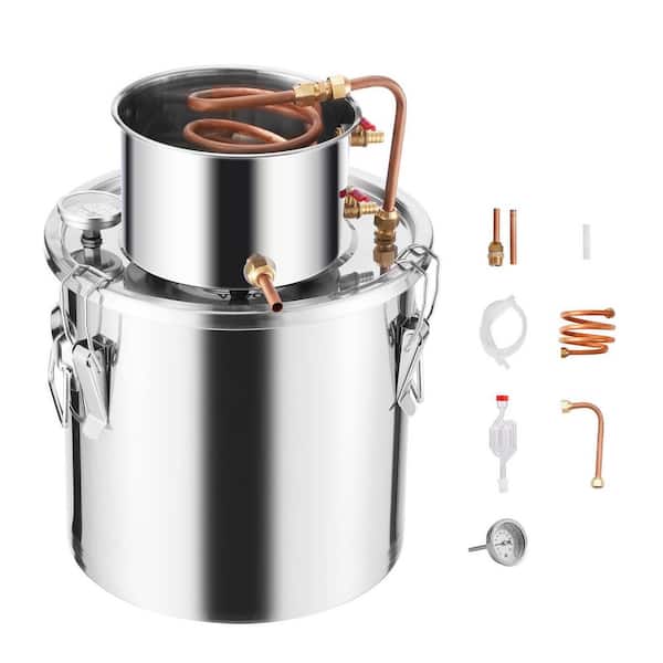VEVOR Alcohol Still, 5 Gal. / 19 L Stainless Steel Water Alcohol Distiller, Home Brewing Refining Fermentation Kit, Silver