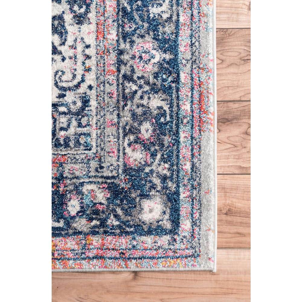 Blue Rectangular Vintage Medallion Synthetic Area Rug