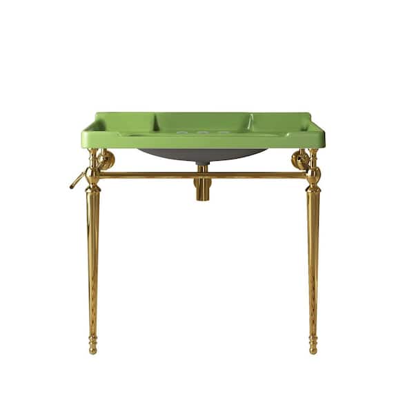 36 in. Freestanding Gold Bath Vanity with Green Ceramic Top Unassembled