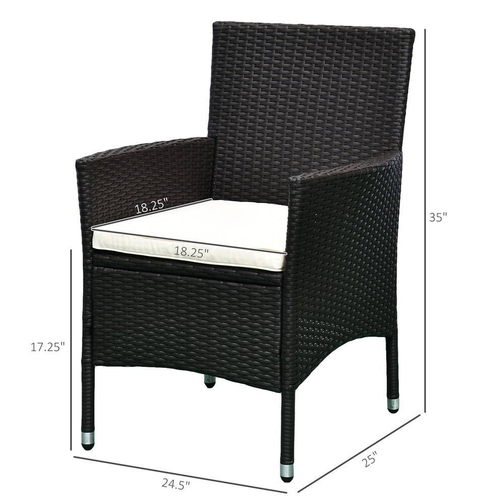 Dark Coffee Rattan Wicker Outdoor Dining Chairs with Cream Cushions