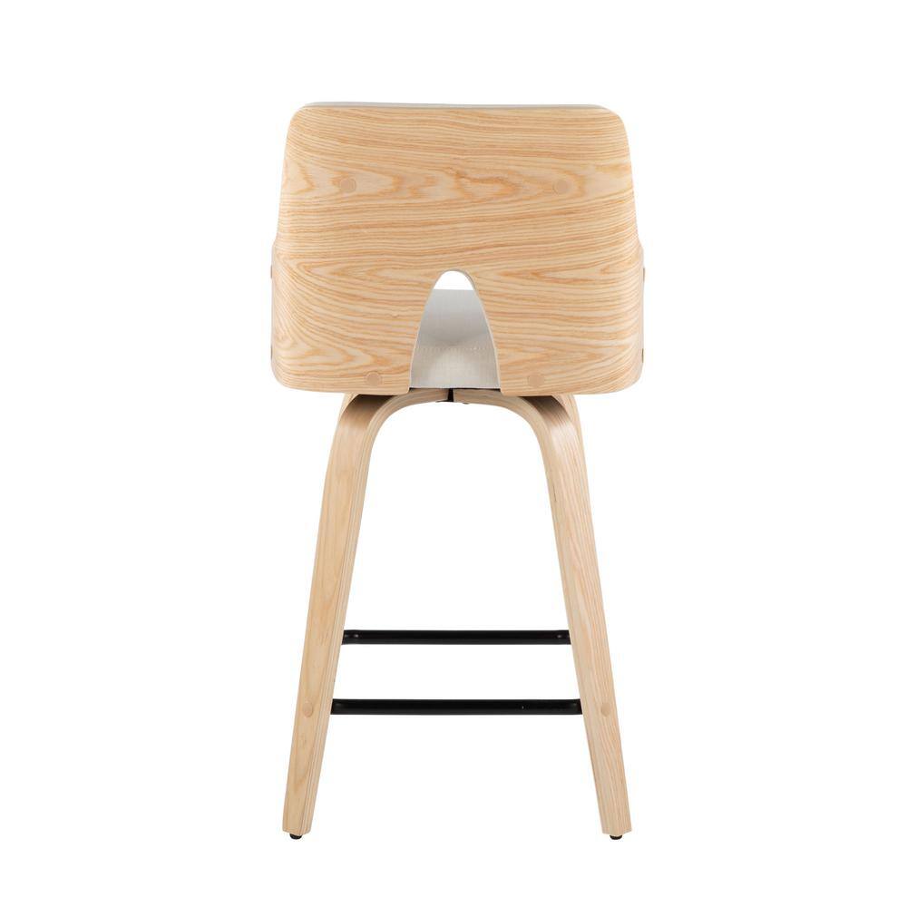 Cream Fabric and Natural Wood Swivel Counter Stools, Set of 2
