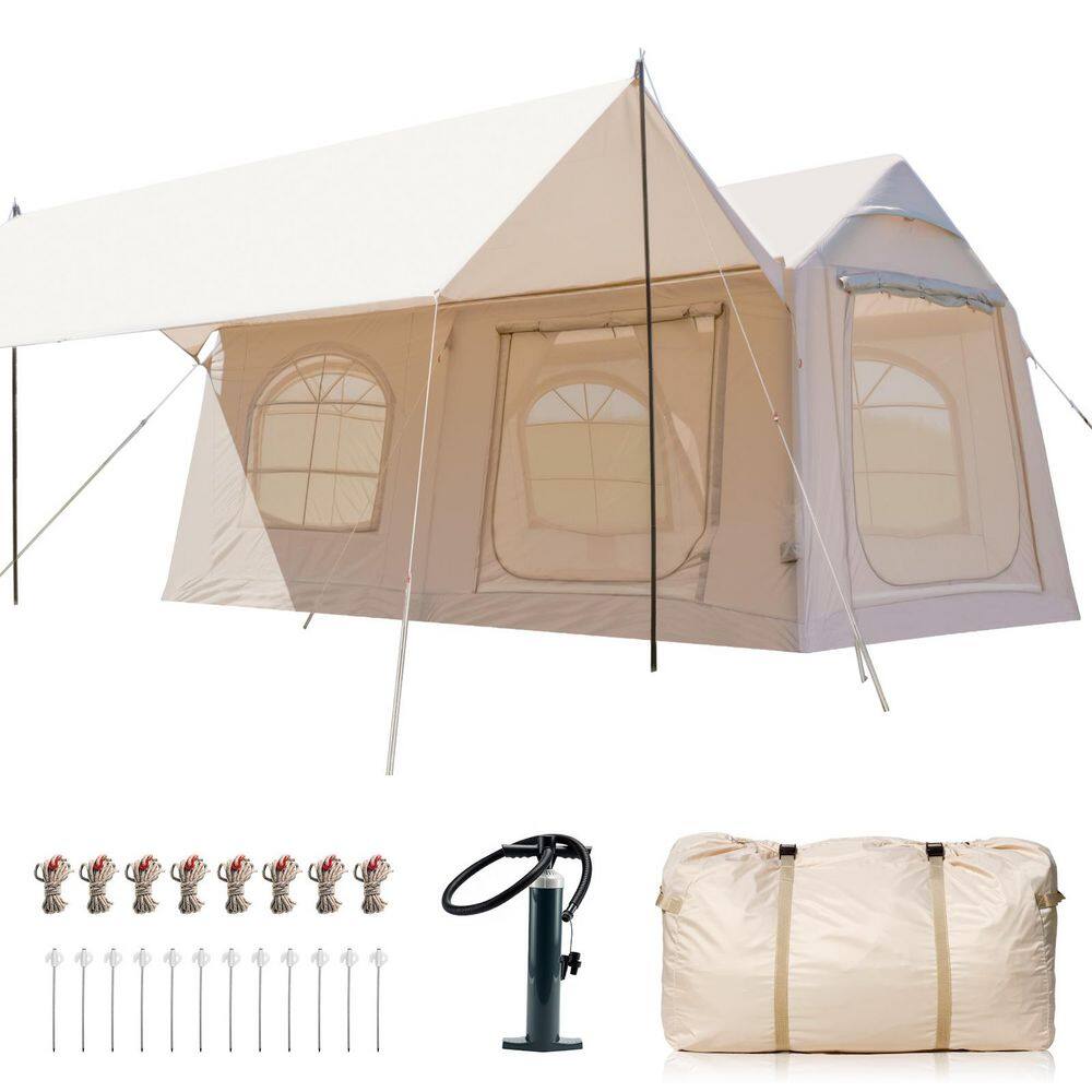 12-Person Inflatable Blow Up Tent with Awning, Waterproof Oxford Tent with 4 Mesh Windows and Manual Pump for Camping price history on PriceWatchPro