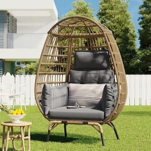 Modern Wicker Outdoor Garden Egg Chair with Removable Gray Cushion