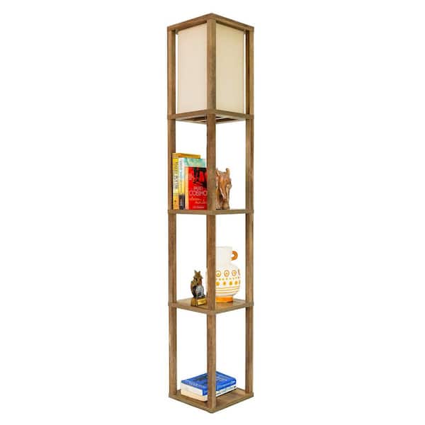 62 in. Natural Wood Modern 1-Light Smart 1-Way (On/0ff) Standard Floor Lamp for Living Room with Linen Square Shade