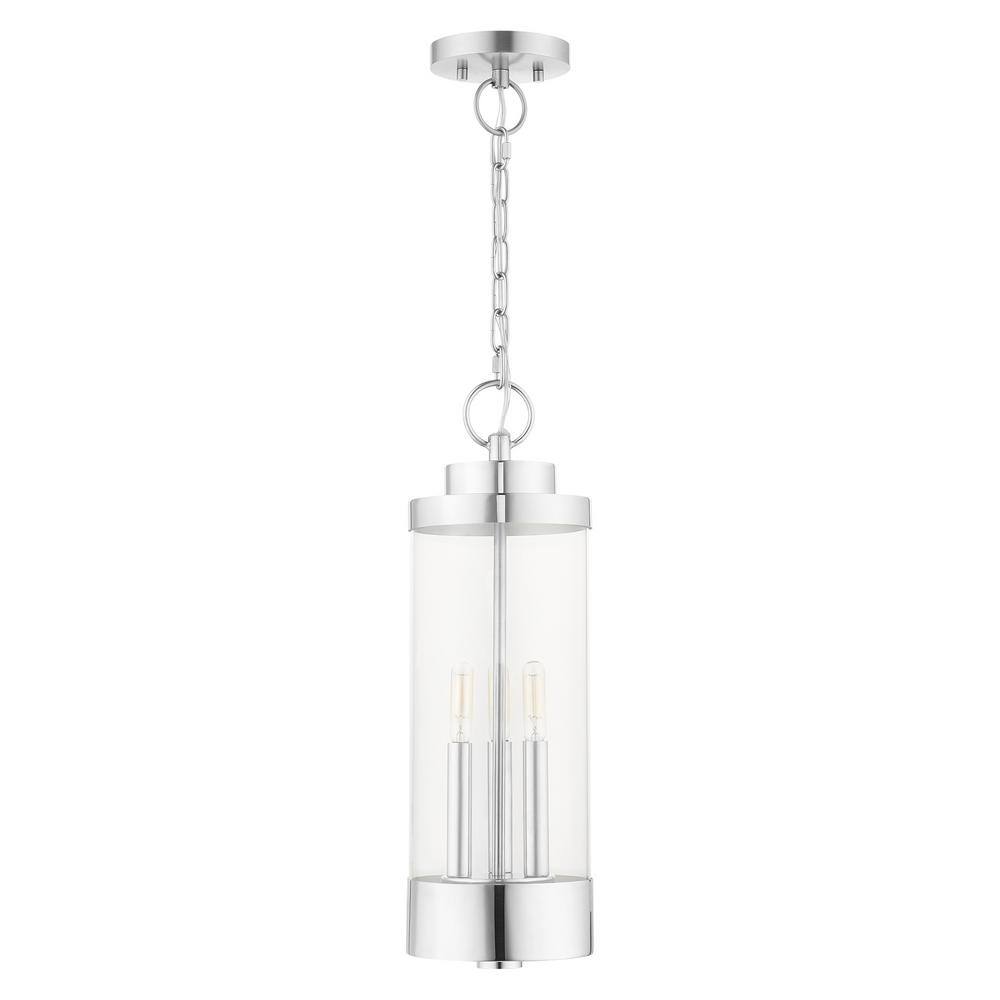 Polished Chrome 3-Light Outdoor Hanging Lantern with Clear Glass