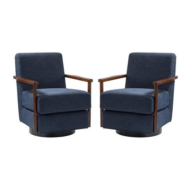 JAYDEN CREATION Bertram 28 in. Navy Polyester Swivel Arm Chair (Set of 2)