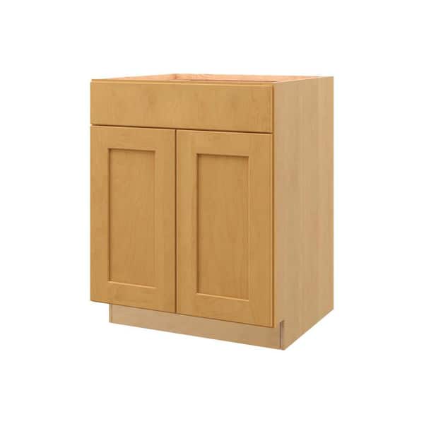 Unbranded Aberdeen Recessed 30 in. W x 34.5 in. H x 24 in. D Assembled Plywood Sink Base Cabinet in Caramel