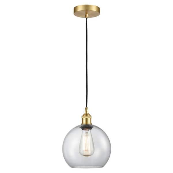 Athens 60-Watt 1-Light Satin Gold Standard Mini Pendant Light with Clear Glass Shade, No Bulbs Included