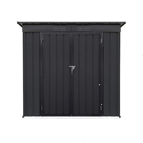 Kadehome 6 ft. W x 4 ft. D Metal Outdoor Garden Storage Shed with Hinged Door, Punched Vents and Padlock in Black (24 sq. ft. )