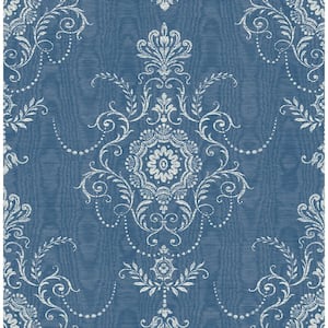 French Blue Colette Cameo Paper Unpasted Nonwoven Wallpaper Roll 60.75 sq. ft.