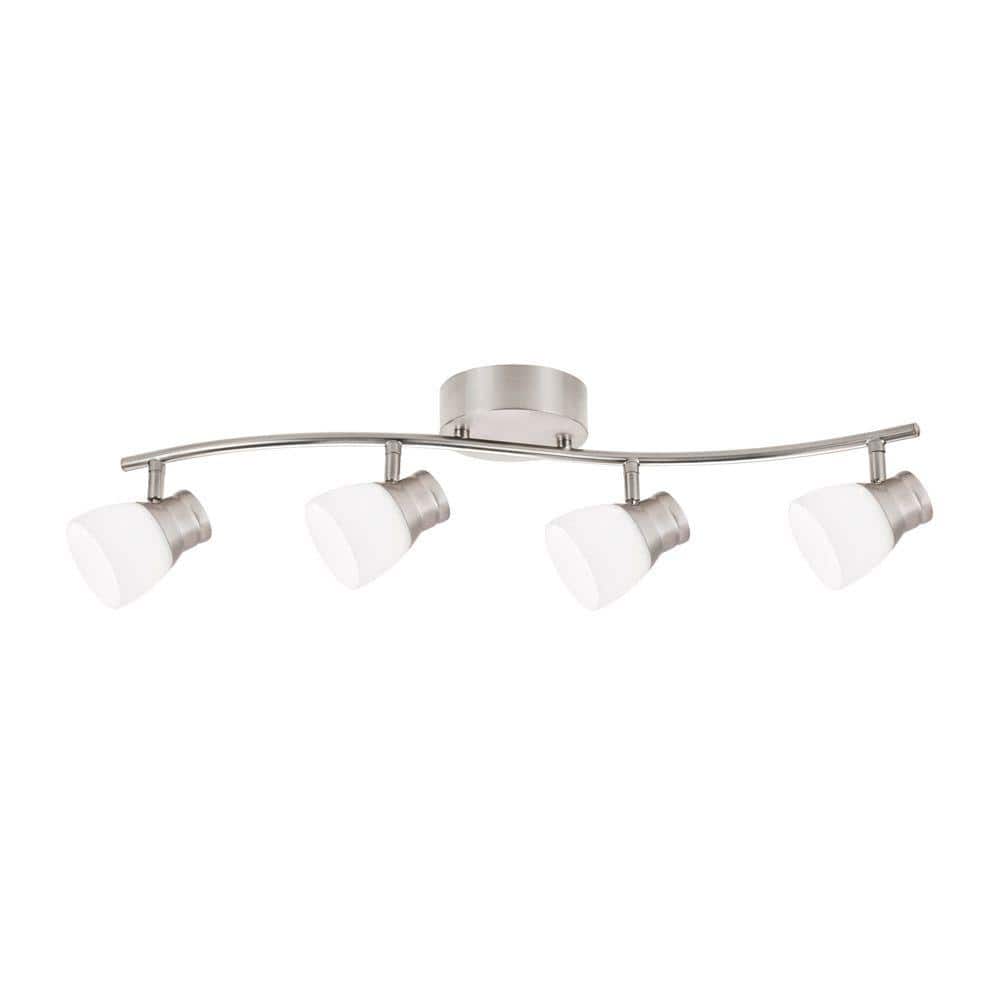 Hampton Bay 4-Light Brushed Nickel Dimmable LED Fixed Track Lighting Kit  with Wave Bar Frosted Glass 17191S4-SN The Home Depot